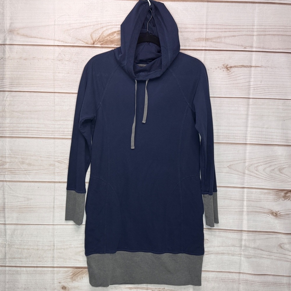 Toad&Co Womens Organic Cotton Blend Hoodie Dress Navy Gray Colorblock Medium